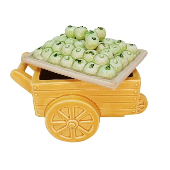 Fitz and Floyd Candy Box with Lid Fitz Omnibus Village Green Apple Annie Cart - Picture 3 of 10